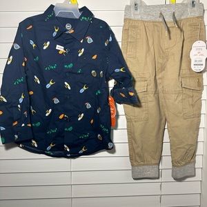 NWT Wonder Nation Size 3T Button Pocket Shirt & Drawstring Pants